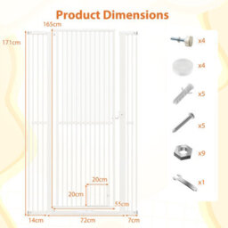 Costway 171Cm Extra Tall Pet Gate Heavy-Duty Metal Cat Gate W/ 77Cm-104Cm Wide Opening - thumbnail 2