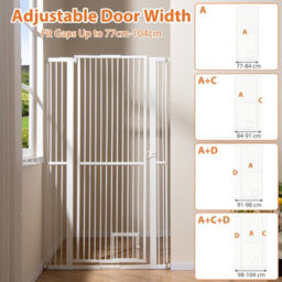 Costway 171Cm Extra Tall Pet Gate Heavy-Duty Metal Cat Gate W/ 77Cm-104Cm Wide Opening - thumbnail 7