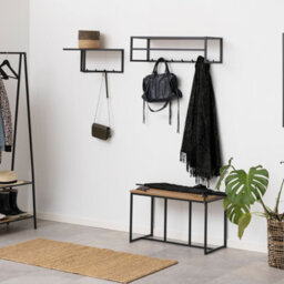 Furniture To Go Seaford Black Metal Coat Rack With Oak Top - thumbnail 3