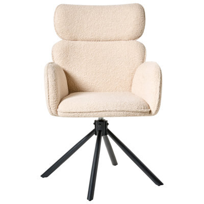 Wyld And Coco Swivel Dining Chair Light Beige Bouclé Upholstery With Rotating Iron Base - High Back, Curved Arms - image 1
