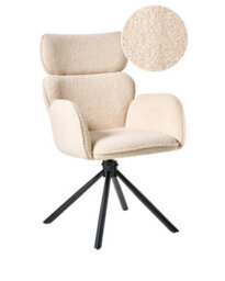 Wyld And Coco Swivel Dining Chair Light Beige Bouclé Upholstery With Rotating Iron Base - High Back, Curved Arms - thumbnail 3