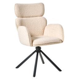 Wyld And Coco Swivel Dining Chair Light Beige Bouclé Upholstery With Rotating Iron Base - High Back, Curved Arms - thumbnail 5
