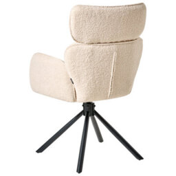 Wyld And Coco Swivel Dining Chair Light Beige Bouclé Upholstery With Rotating Iron Base - High Back, Curved Arms - thumbnail 6