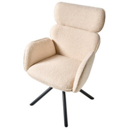 Wyld And Coco Swivel Dining Chair Light Beige Bouclé Upholstery With Rotating Iron Base - High Back, Curved Arms - thumbnail 7