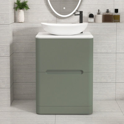 Royal Bathrooms Venice 600mm Sage Green Freestanding Bathroom Countertop Vanity Unit 2 Drawer With Cesar Basin - image 1