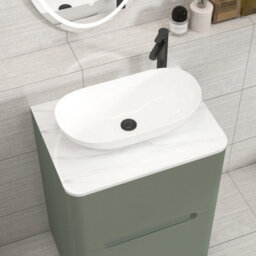 Royal Bathrooms Venice 600mm Sage Green Freestanding Bathroom Countertop Vanity Unit 2 Drawer With Cesar Basin - thumbnail 6