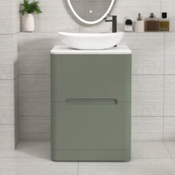 Royal Bathrooms Venice 600mm Sage Green Freestanding Bathroom Countertop Vanity Unit 2 Drawer With Cesar Basin - thumbnail 1