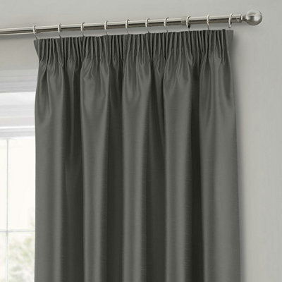 Intimates Faux Silk Pencil Pleat Curtains - Charcoal