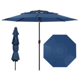 Costway 295 Cm 3-Tier Vented Patio Parasol Outdoor Market Umbrella W/ Push Button Tilt-Navy - thumbnail 2