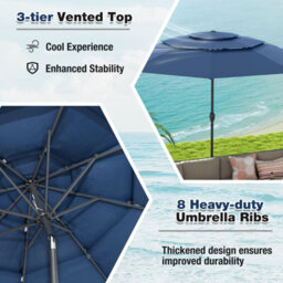 Costway 295 Cm 3-Tier Vented Patio Parasol Outdoor Market Umbrella W/ Push Button Tilt-Navy - thumbnail 6