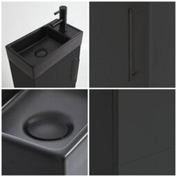 Homestylestore 400mm Black Grey Floorstanding Bathroom Vanity Unit Black Basin And Black T Bar Handle - thumbnail 2