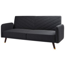Beliani Sofa Bed 3 Seater Senja Faux Linen Black - thumbnail 4