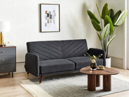 Beliani Sofa Bed 3 Seater Senja Faux Linen Black - thumbnail 2