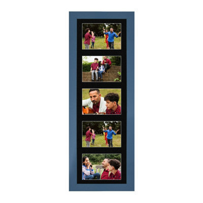 AK Frames 26X8 Navy Blue Sleek Multi Photo Frame With Black Mount - Holds 5 Apertures (5X) 6X4 Photos - image 1
