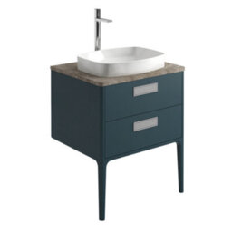 Plum&clay Canaria 2 Leg Blue Bathroom Vanity Unit With Stone Countertop & Integrated Ceramic Basin (W)635mm (H)850mm