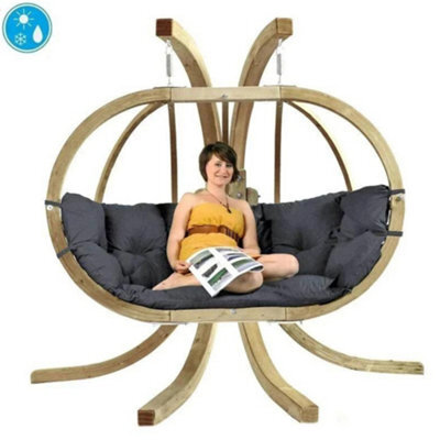 Amazonas Globo Royal Wooden Double Hanging Egg Chair Set Anthracite - image 1