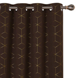 Deconovo Energy Saving Curtains, Eyelet Curtains, Gold Diamond Printed Blackout Curtains, W46 X L90 Inch, Chocolate, One Pair - thumbnail 1