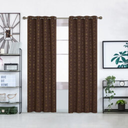 Deconovo Energy Saving Curtains, Eyelet Curtains, Gold Diamond Printed Blackout Curtains, W46 X L90 Inch, Chocolate, One Pair - thumbnail 2