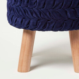 Homescapes Lyla Blue Pleated Velvet Footstool, 40 Cm Tall - thumbnail 3