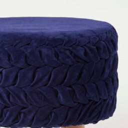 Homescapes Lyla Blue Pleated Velvet Footstool, 40 Cm Tall - thumbnail 4