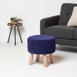 Homescapes Lyla Blue Pleated Velvet Footstool, 40 Cm Tall - thumbnail 2