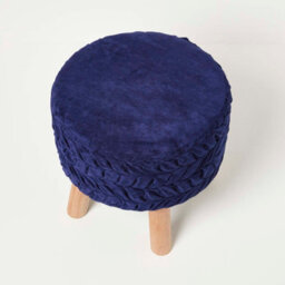 Homescapes Lyla Blue Pleated Velvet Footstool, 40 Cm Tall - thumbnail 5