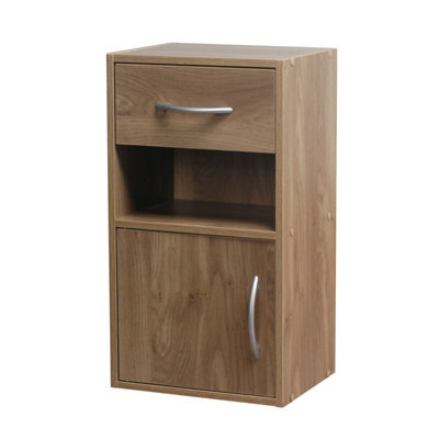 Urbn-Living Urbnliving Height 54Cm 1 Door 1 Drawer Wooden Bedroom Colour Oak Bedside Cabinet Shelf Nightstand Side Table Unit - image 1