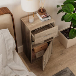 Urbn-Living Urbnliving Height 54Cm 1 Door 1 Drawer Wooden Bedroom Colour Oak Bedside Cabinet Shelf Nightstand Side Table Unit - thumbnail 4