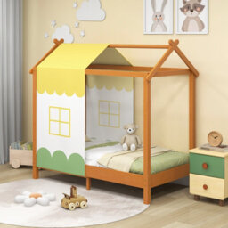Costway Kids House Bed With Roof Children's Montessori Bed Frame W/ Removable Bed Canopy - thumbnail 6