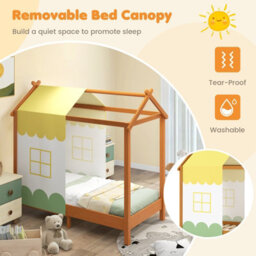 Costway Kids House Bed With Roof Children's Montessori Bed Frame W/ Removable Bed Canopy - thumbnail 9