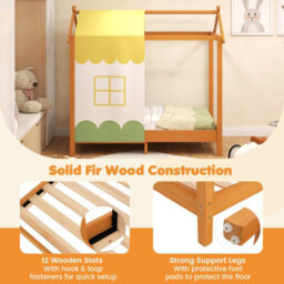 Costway Kids House Bed With Roof Children's Montessori Bed Frame W/ Removable Bed Canopy - thumbnail 8