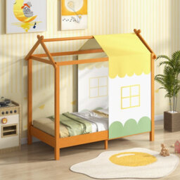 Costway Kids House Bed With Roof Children's Montessori Bed Frame W/ Removable Bed Canopy - thumbnail 5