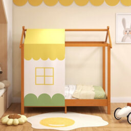 Costway Kids House Bed With Roof Children's Montessori Bed Frame W/ Removable Bed Canopy - thumbnail 4