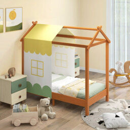Costway Kids House Bed With Roof Children's Montessori Bed Frame W/ Removable Bed Canopy - thumbnail 1