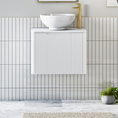Royal Bathrooms Avenza 600mm Matte White Wall Hung Bathroom Countertop Vanity Unit 1 Drawer With Breeze Basin - image 1