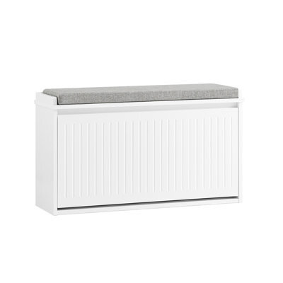 Sobuy Fsr98-L-W, Shoe Storage Bench With Cushion - Shoe Rack & Cabinet With Flip Drawers,white,w65Xd23Xh82 - image 1