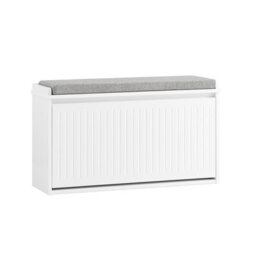 Sobuy Fsr98-L-W, Shoe Storage Bench With Cushion - Shoe Rack & Cabinet With Flip Drawers,white,w65Xd23Xh82 - thumbnail 1