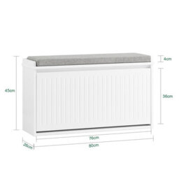 Sobuy Fsr98-L-W, Shoe Storage Bench With Cushion - Shoe Rack & Cabinet With Flip Drawers,white,w65Xd23Xh82 - thumbnail 3