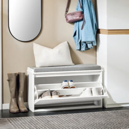Sobuy Fsr98-L-W, Shoe Storage Bench With Cushion - Shoe Rack & Cabinet With Flip Drawers,white,w65Xd23Xh82 - thumbnail 9