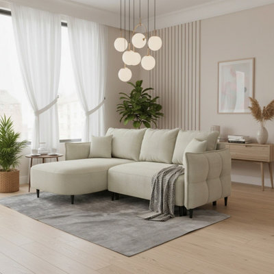 Sycylia Modern Corner Sofa Bed With Sleeping Function Pine Wood Frame Chipboard Structure 244X165Cm Cream Left - image 1