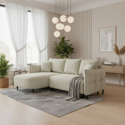 Sycylia Modern Corner Sofa Bed With Sleeping Function Pine Wood Frame Chipboard Structure 244X165Cm Cream Left - thumbnail 1
