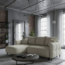 Sycylia Modern Corner Sofa Bed With Sleeping Function Pine Wood Frame Chipboard Structure 244X165Cm Cream Left - thumbnail 2