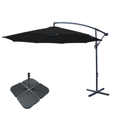Sundaze 3M Black Banana Parasol Cantilever Hanging Parasol Umbrella With Crank Function, Base Weights - image 1