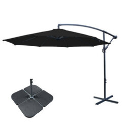Sundaze 3M Black Banana Parasol Cantilever Hanging Parasol Umbrella With Crank Function, Base Weights - thumbnail 1
