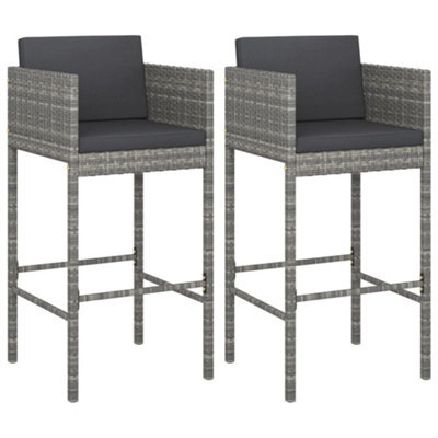 Vidaxl Bar Stools With Cushions 2 Pcs Grey Poly Rattan - image 1