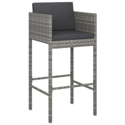 Vidaxl Bar Stools With Cushions 2 Pcs Grey Poly Rattan - thumbnail 5