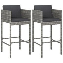 Vidaxl Bar Stools With Cushions 2 Pcs Grey Poly Rattan - thumbnail 1