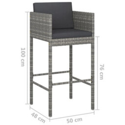 Vidaxl Bar Stools With Cushions 2 Pcs Grey Poly Rattan - thumbnail 9