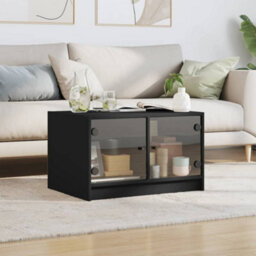Berkfield Coffee Table With Glass Doors Black 68X50X42 Cm - thumbnail 3