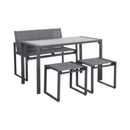 Sweeek - Steel And Textilene Garden Table + 4 Seats Anthracite 125X59.5X74 Cm - Tavena - thumbnail 2
